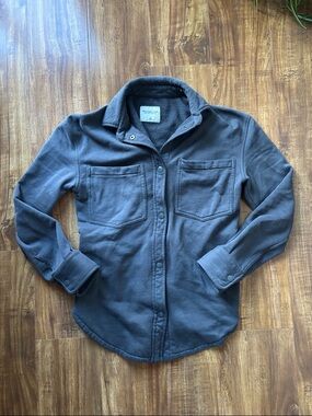 Abercrombie & Fitch Charcoal Grey Fleece Snap-Front Shirt Jacket